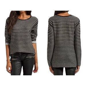 T by Alexander Wang Stripe Knit Long Sleeve Top Shirt Black White Women's Size L